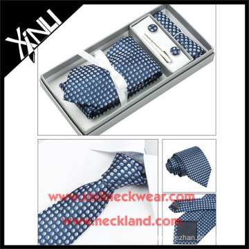 Mens Jacquard Woven Silk Tie Cufflinks Handkerchief Gift Box Set